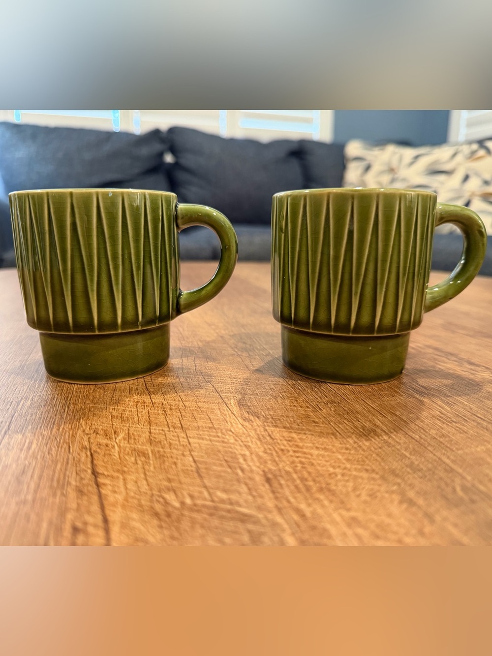 Vintage 1970s Green Ceramic Coffee Espresso Mugs - Set of 2- Made in Japan